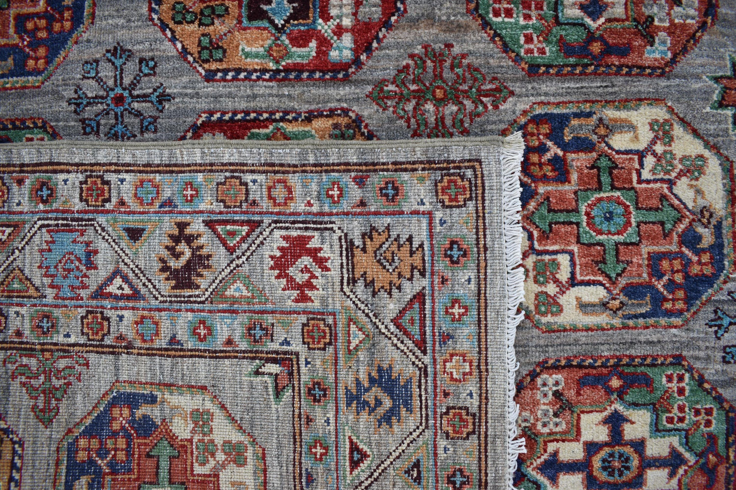 5x7 Gray Philpah Afghan Oriental Rug, Hand Knotted Wool Rug, Turkmen Area Rug, Soft Wool Rug, fine Quality Living Room/ Bedroom Rug