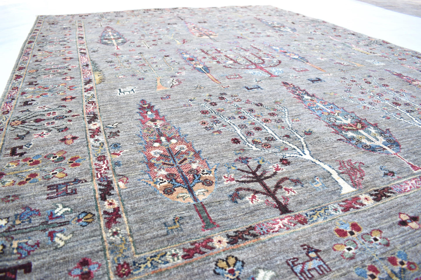 6x8 Gray Sultani Hand Knotted Wool Rug- Unique Handmade Rug, Afghan Decor Rug, Handmade Rug, Pure Wool Rug, Bedroom Rug- Living Room Rug