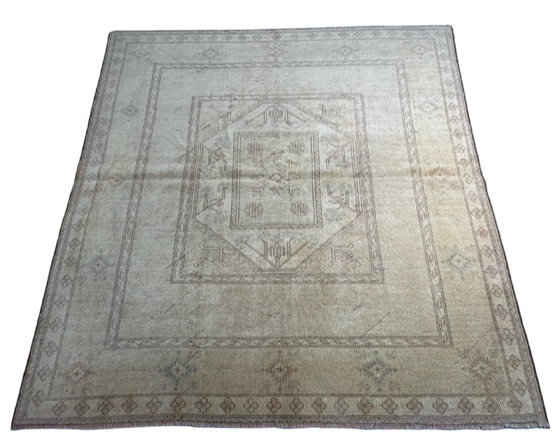 4.4x6.7 ft 🧵 Brown & Beige Anatolian Rug | Handwoven Wool Carpet