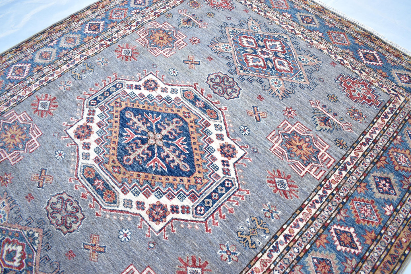 6x8 Super Kazak Oriental Afghan Rug, Handmade Pure Wool Rug - Hand Knotted Modern Décor Rug - Living Room Rug – Bedroom Rug