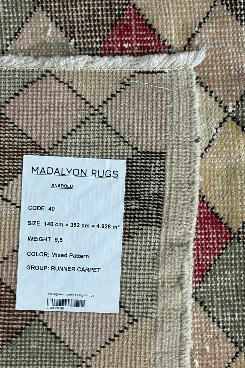 (4.6x11.5 ft) π§΅ Mixed Pattern Anatolian Runner Rug | Handwoven Wool Hallway Carpet