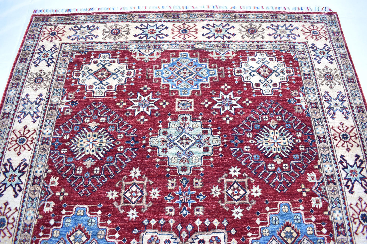 6x8 Kazakh Unique Afghan Area Rug – Wool Rug – Handmade Soft wool Rug - Hand Knotted Modern Décor Rug - Living Room Rug – Bedroom Rug