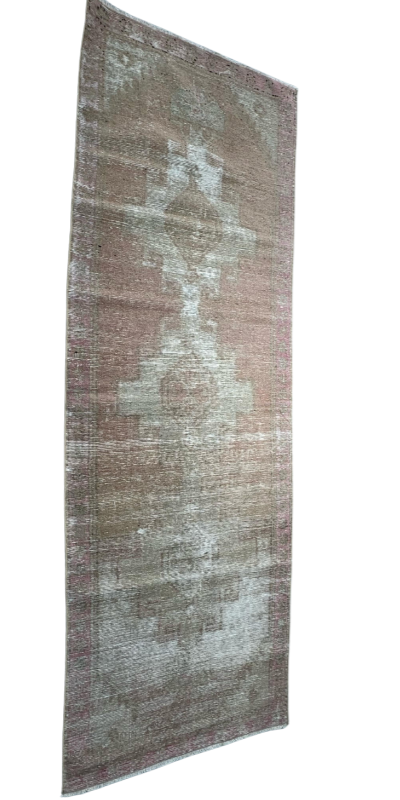 3.4x9.9 ft 🧵 Pink and Bej Anatolian Runner Rug | Handwoven Wool Hallway Carpet