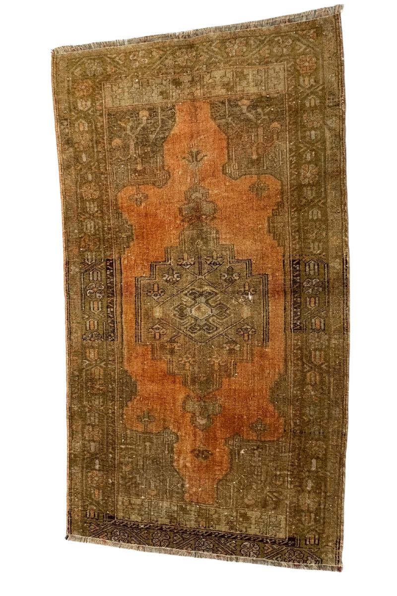 3.1x5.6 ft 🧵 orange Green Anatolian Runner Rug | Handwoven Wool Hallway Carpet