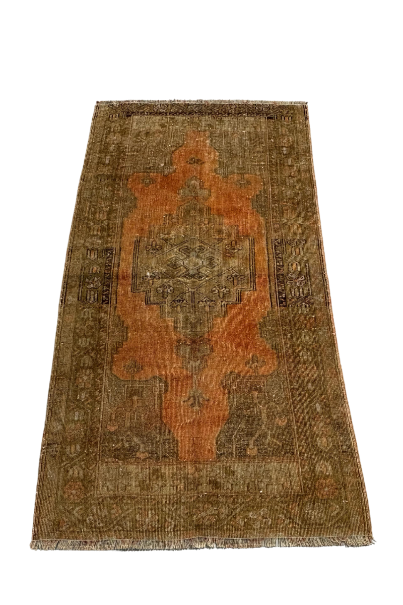 3.1x5.6 ft 🧵 orange Green Anatolian Runner Rug | Handwoven Wool Hallway Carpet