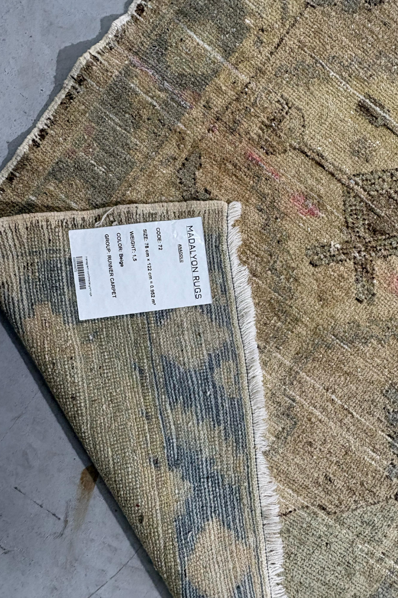 2.6x4 ft 🧵 Beige Anatolian Runner Rug | Handwoven Wool Hallway Carpet