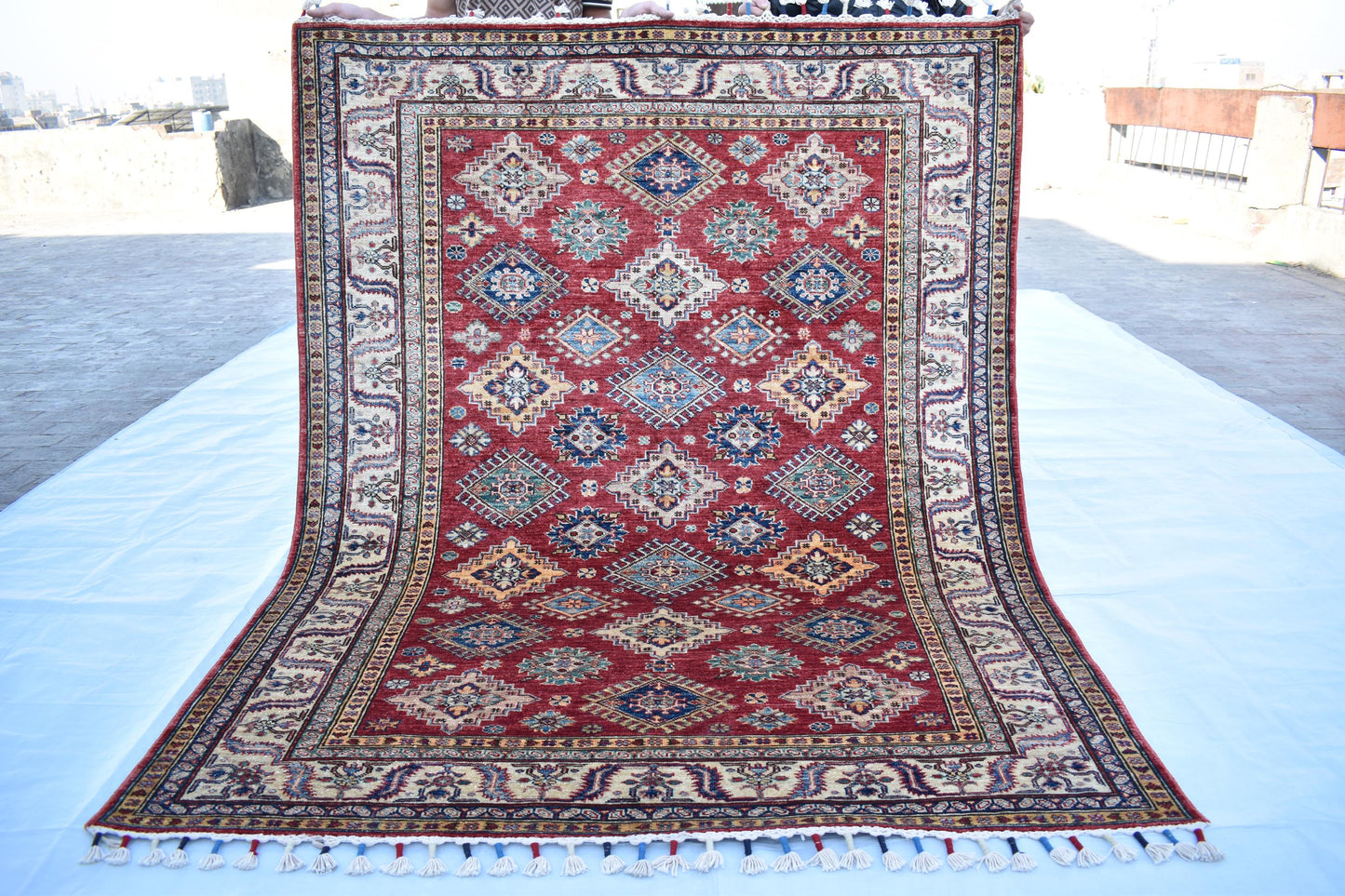 5x7 Red Kazak Oriental Rug – Wool Rug – Handmade Soft wool Rug - Hand Knotted Modern Décor Rug - Living Room Rug – Bedroom Rug