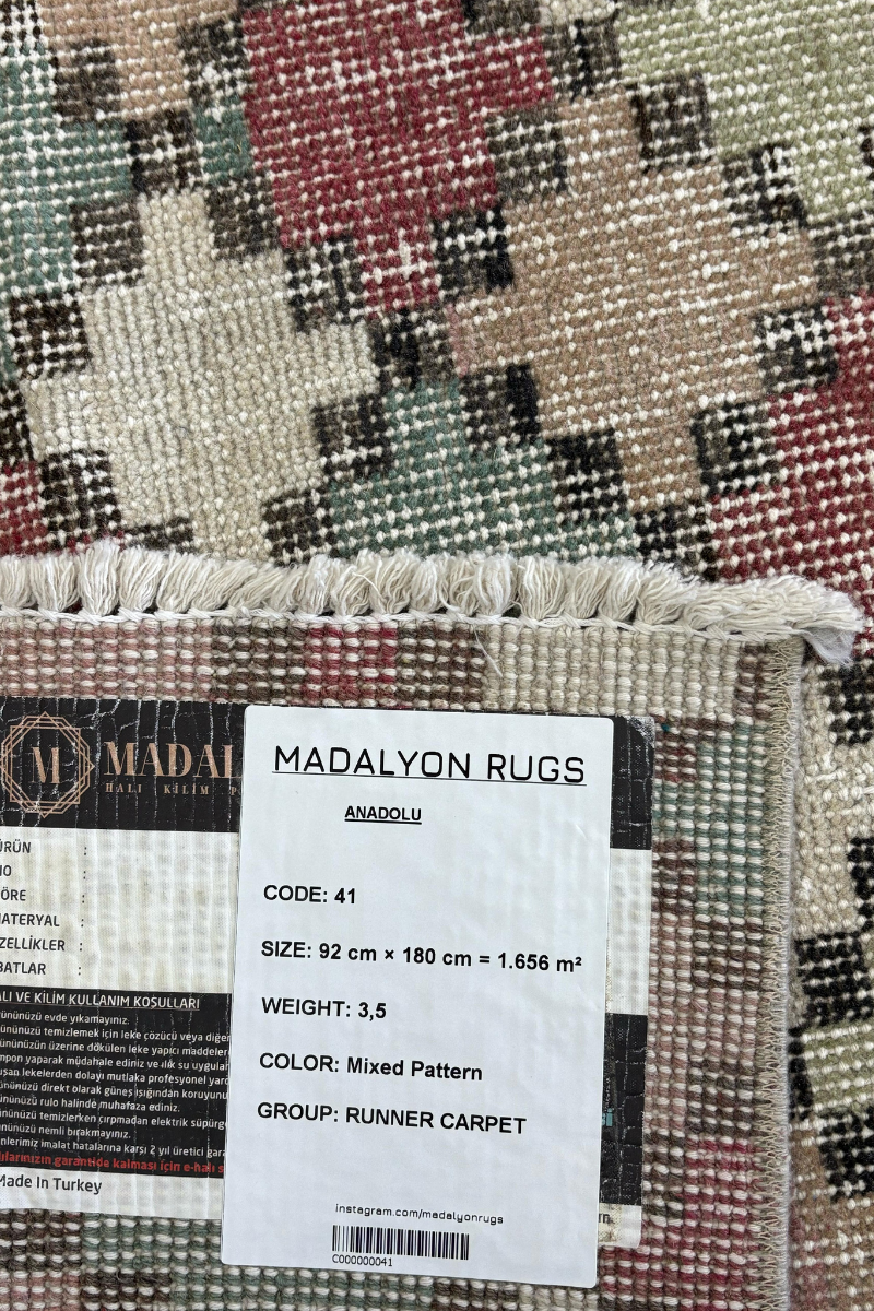 3x5.9 ft 🧵 Mixed Pattern Anatolian Runner Rug | Handwoven Wool Hallway Carpet