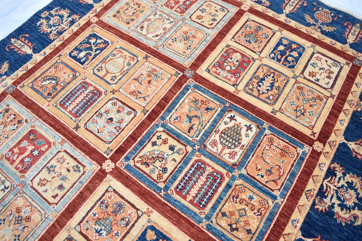 6x9 Blue Bakhtyari ( Four Season) Handmade Unique Wool Rug, Afghan Rug, Decor Rug, Soft Rug, Living Room Rug, Bedroom Rug, Size 5'5” x 8'2