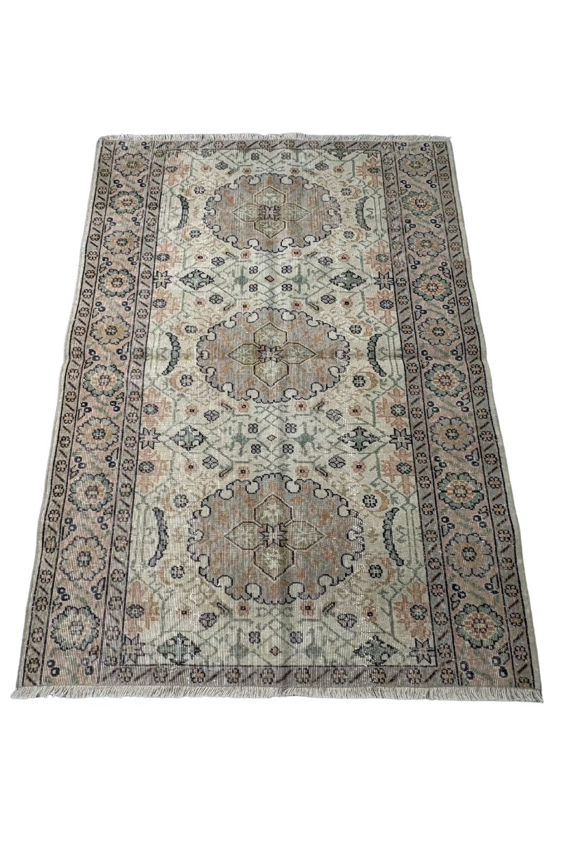4.7x6.4 ft 🧶 Beige Anatolian Rug | Handwoven Wool Carpet