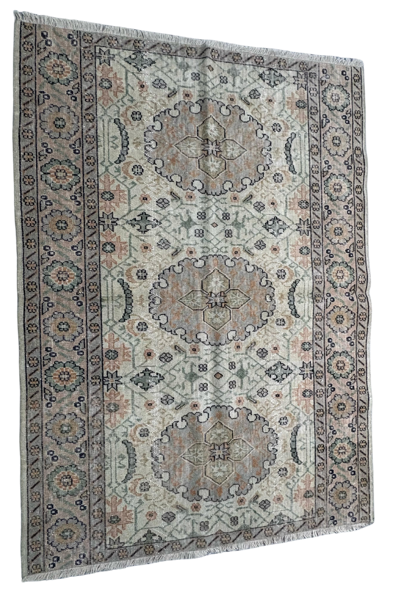 4.7x6.4 ft 🧶 Beige Anatolian Rug | Handwoven Wool Carpet