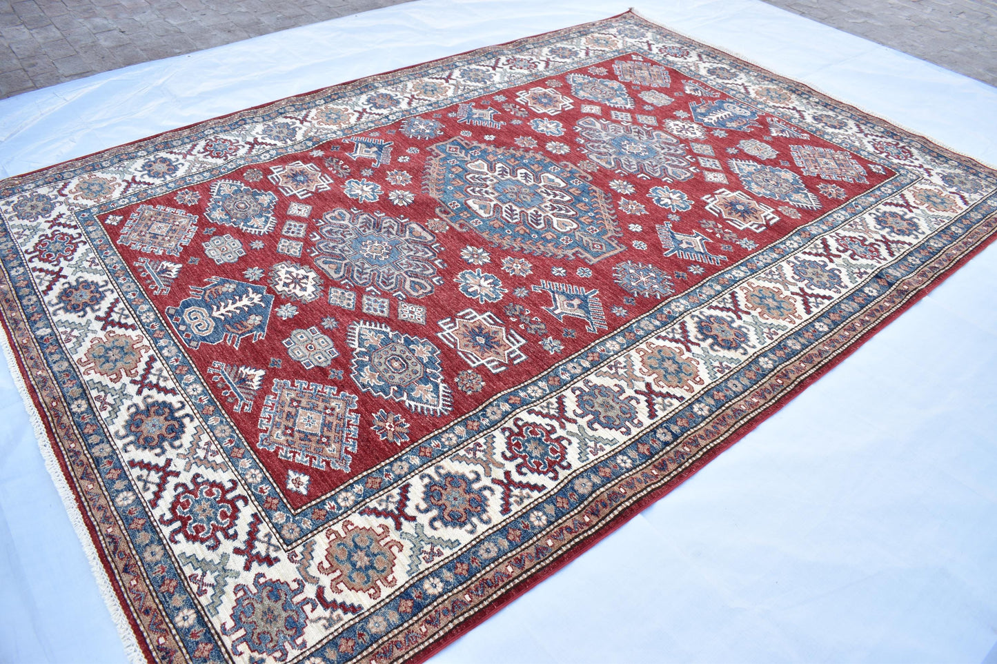 7x10 Red Kazak Oriental Rug, Hand Knotted Modern Area Rug, Handmade Soft Wool Rug, Décor Rug, Living Room Rug – Bedroom Rug