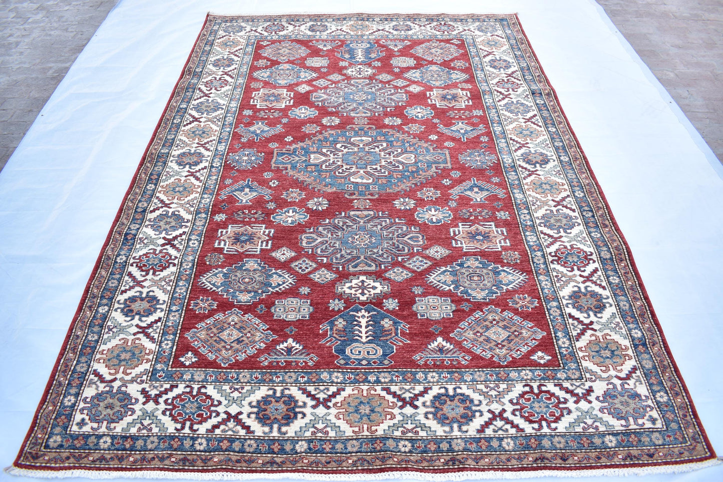 7x10 Red Kazak Oriental Rug, Hand Knotted Modern Area Rug, Handmade Soft Wool Rug, Décor Rug, Living Room Rug – Bedroom Rug