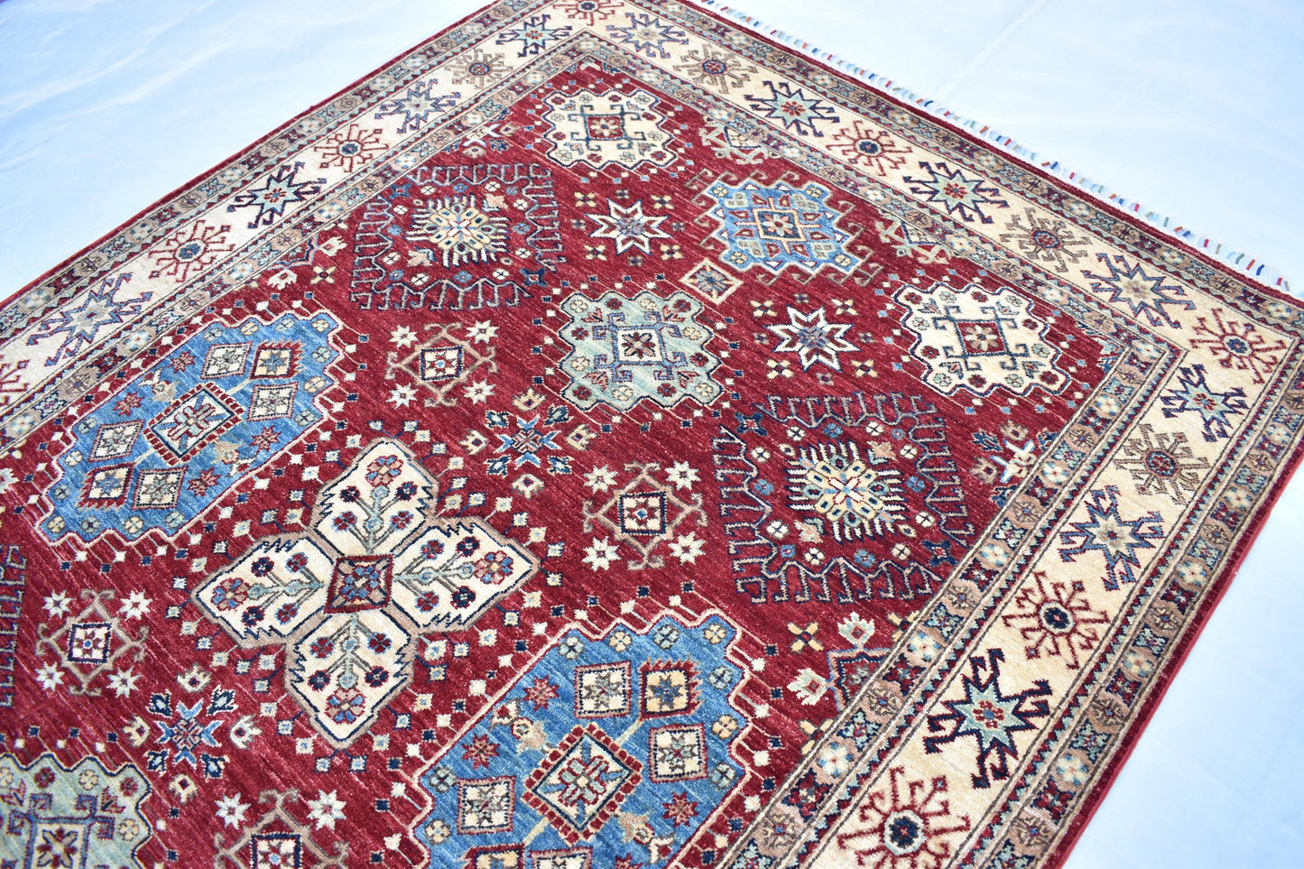 6x8 Kazakh Unique Afghan Area Rug – Wool Rug – Handmade Soft wool Rug - Hand Knotted Modern Décor Rug - Living Room Rug – Bedroom Rug