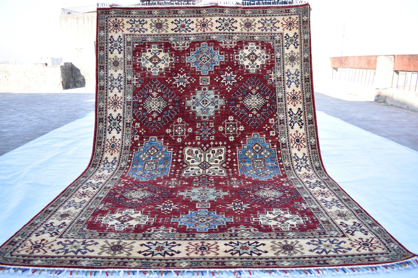 6x8 Kazakh Unique Afghan Area Rug – Wool Rug – Handmade Soft wool Rug - Hand Knotted Modern Décor Rug - Living Room Rug – Bedroom Rug