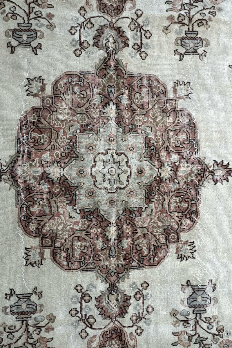 6.7x9.9 ft 🧶 Beige Anatolian Rug | Handwoven Wool Carpet