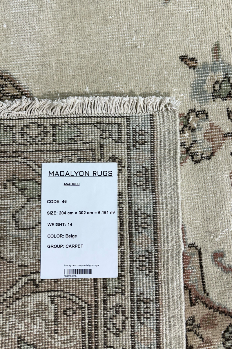 6.7x9.9 ft 🧶 Beige Anatolian Rug | Handwoven Wool Carpet