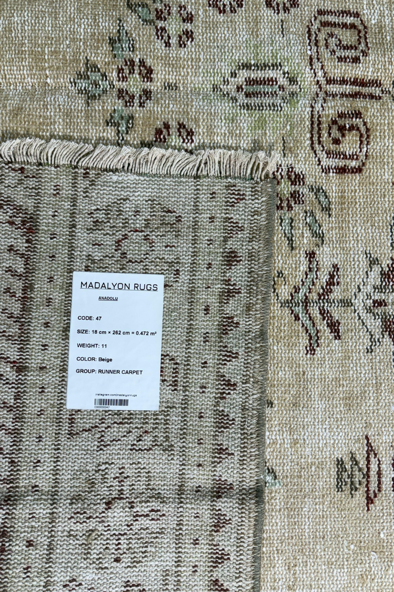 5.9x8.6 ft 🧶 Beige Anatolian Runner Rug | Handwoven Wool Hallway Carpet