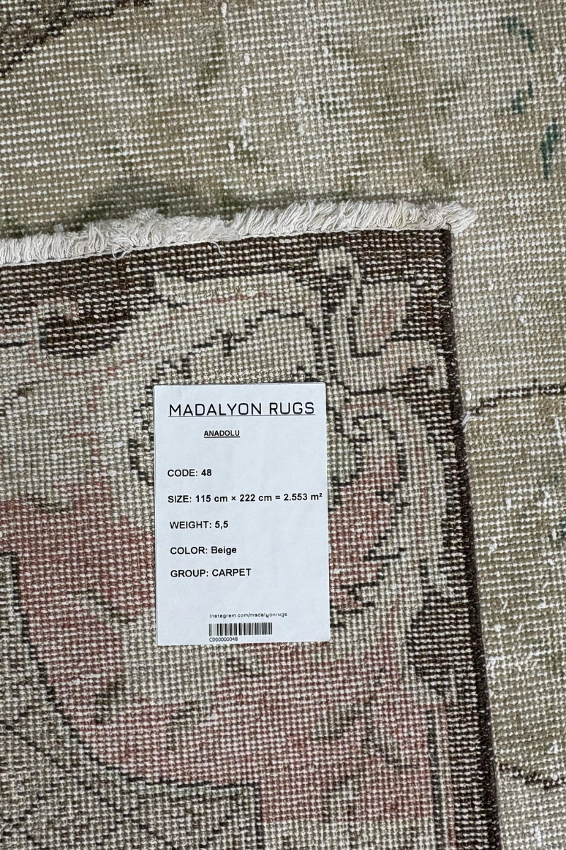 3.8x7.3 ft 🧶 Beige Anatolian Rug | Handwoven Wool Carpet