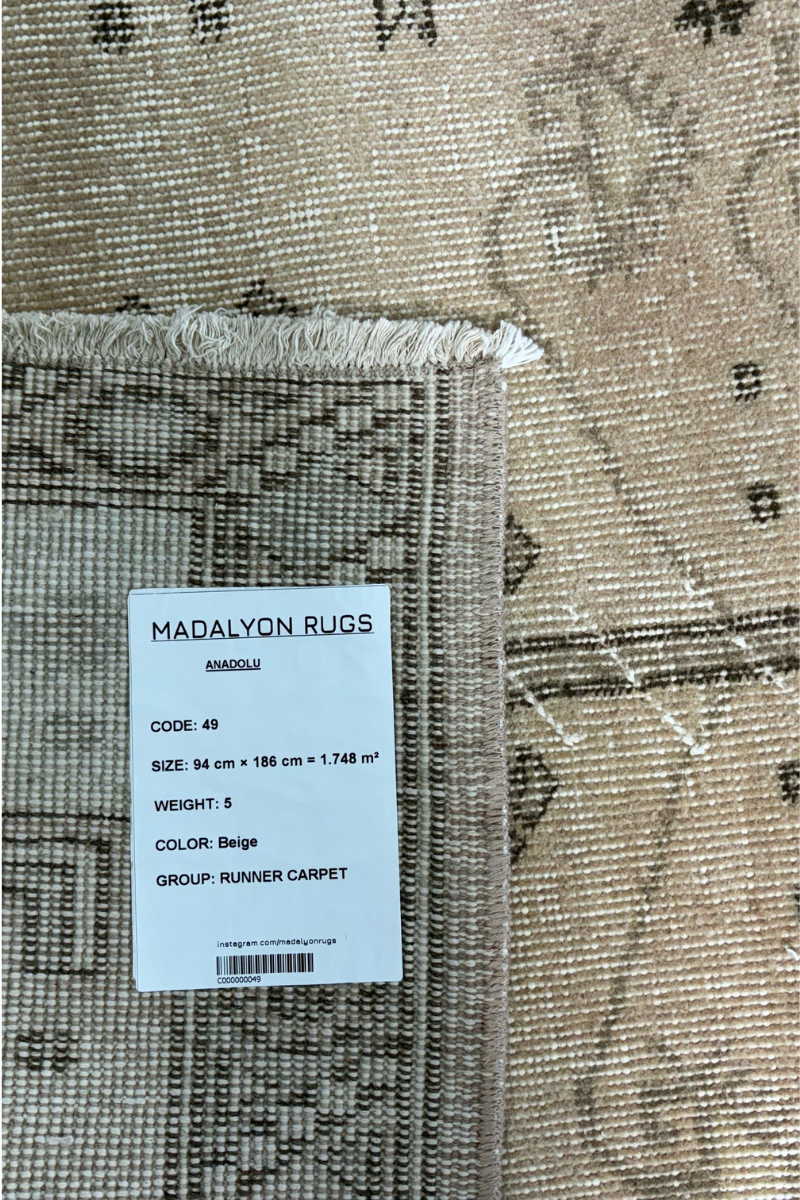 3.1x6.1 ft 🧶 Beige Anatolian Runner Rug | Handwoven Wool Hallway Carpet
