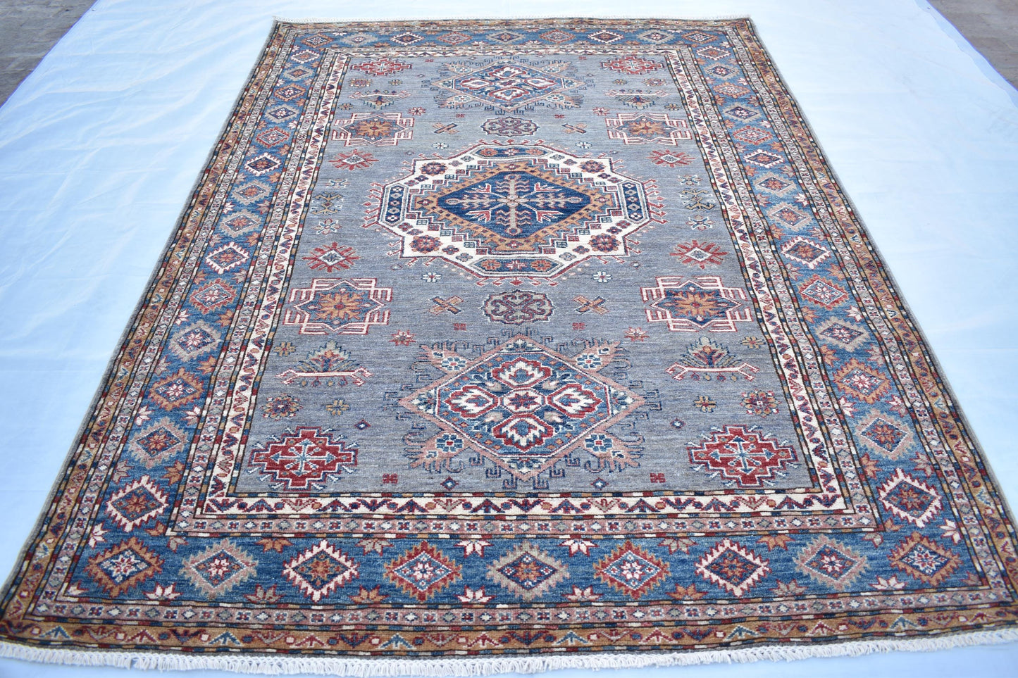 6x8 Super Kazak Oriental Afghan Rug, Handmade Pure Wool Rug - Hand Knotted Modern Décor Rug - Living Room Rug – Bedroom Rug