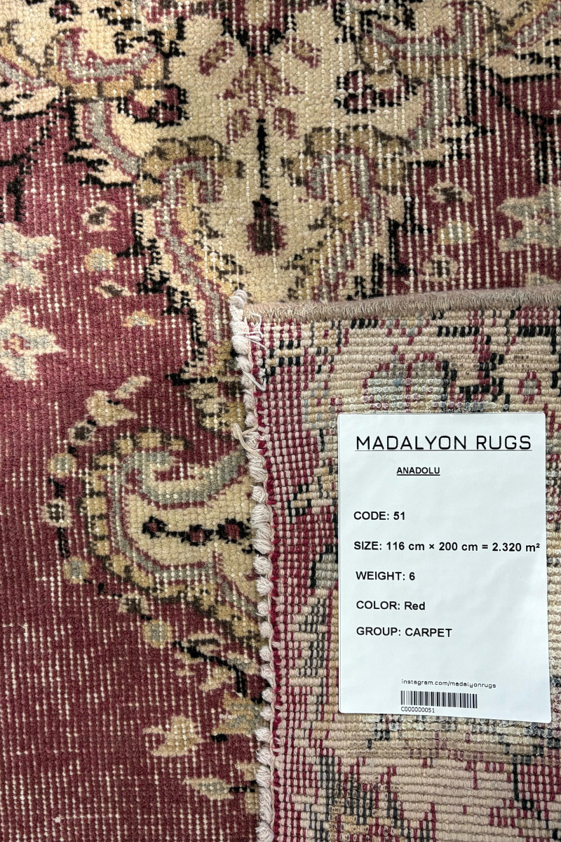 3.8x6.6 ft 🧵 Red Anatolian Rug | Handwoven Wool Carpet