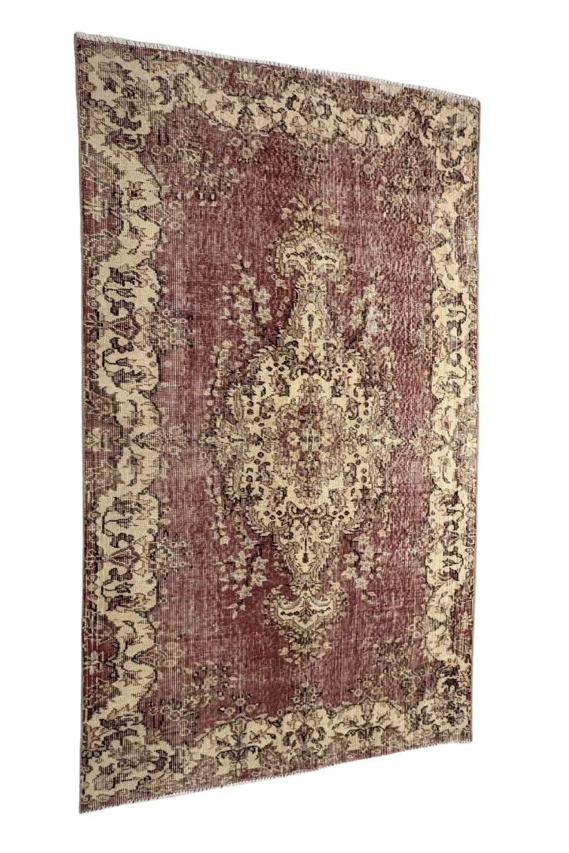 3.8x6.6 ft 🧵 Red Anatolian Rug | Handwoven Wool Carpet