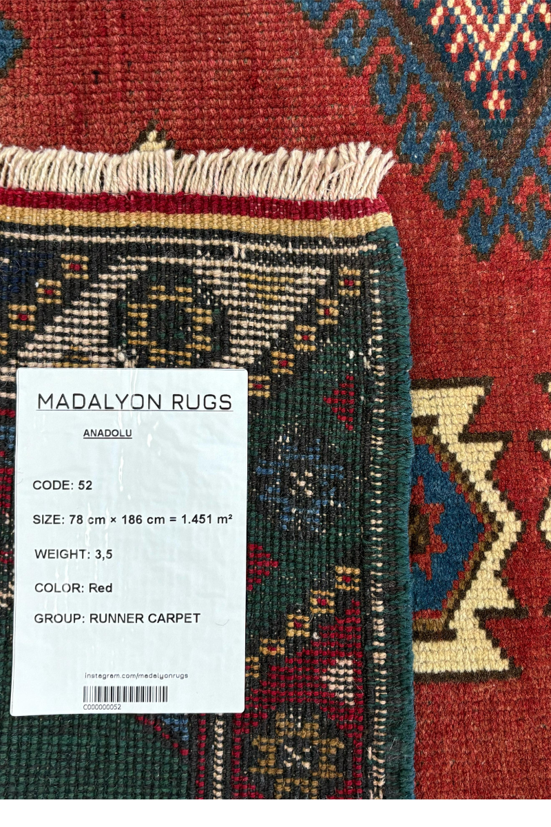 2.6x6.1 ft 🧵 Red Anatolian Runner Rug | Handwoven Wool Hallway Carpet