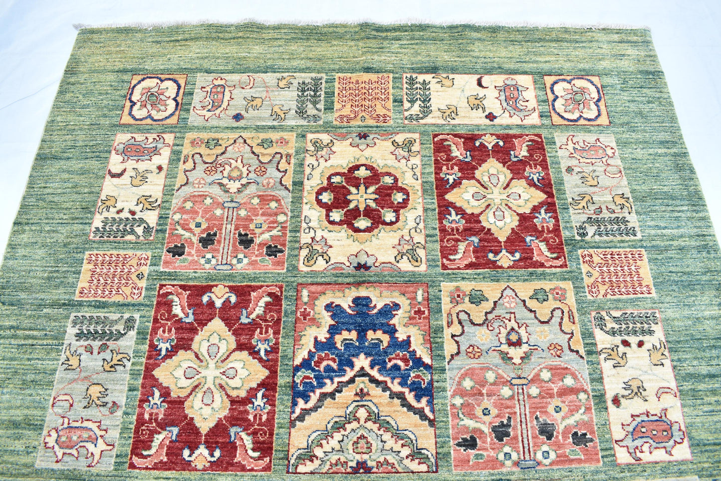 6x9 Mirror (Four Season) Turkmen Hand Knotted Wool Rug, Afghan Chobi Rug, Unique Design Top Quality Rug For Dinning Room And Living Room