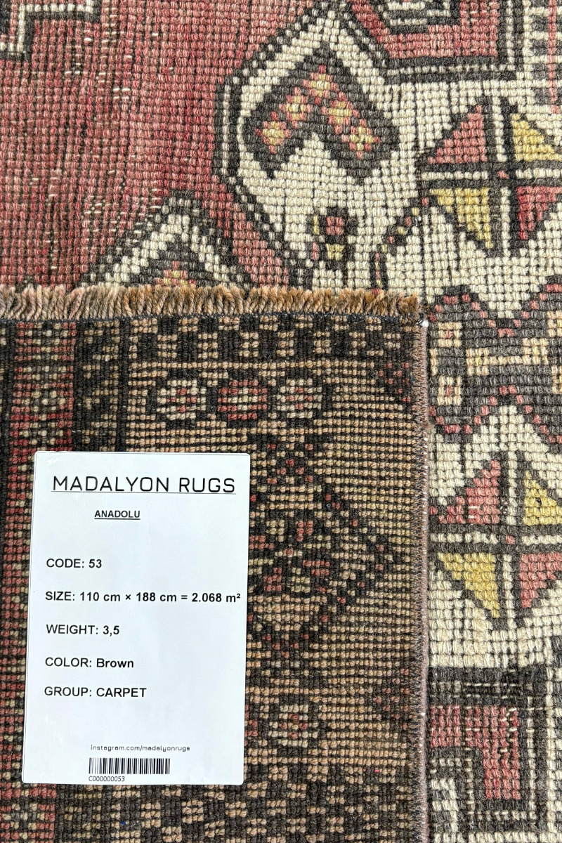 3.6x6.2 ft 🧵 Brown Anatolian Rug | Handwoven Wool Carpet