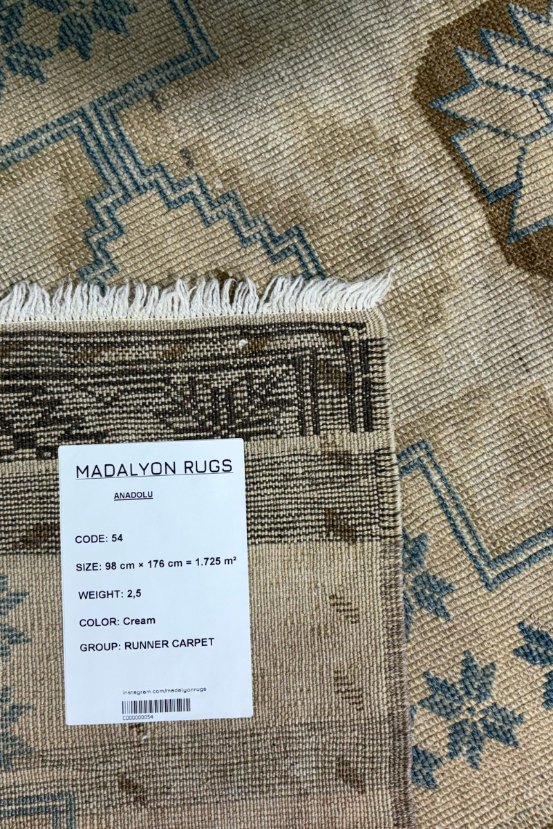 3.2x5.8 ft 🧵 Cream Anatolian Runner Rug | Handwoven Wool Hallway Carpet