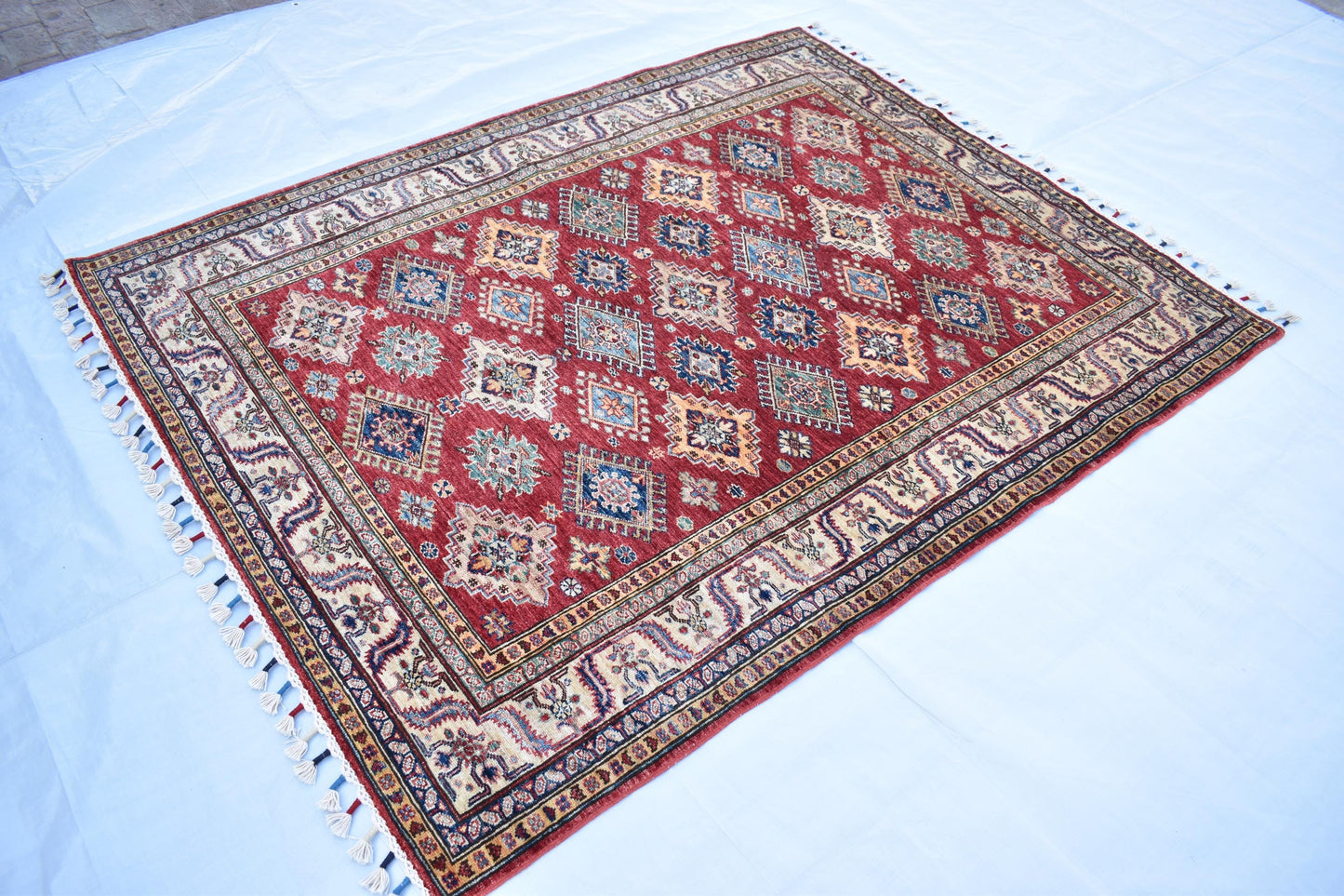 5x7 Red Kazak Oriental Rug – Wool Rug – Handmade Soft wool Rug - Hand Knotted Modern Décor Rug - Living Room Rug – Bedroom Rug