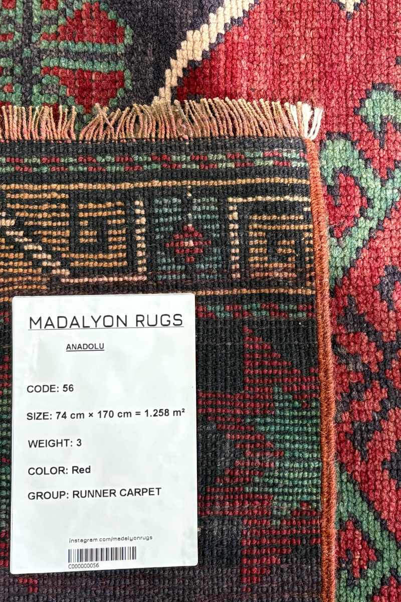 2.4x5.6 ft 🧵 Red Anatolian Runner Rug | Handwoven Wool Hallway Carpet