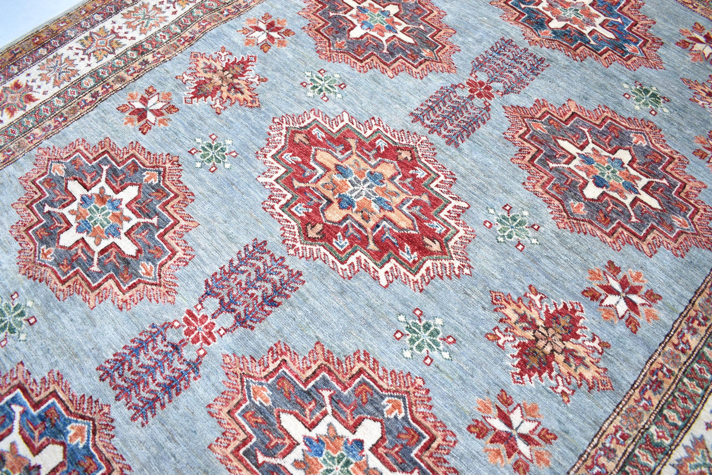 6x8 Gray Kazak Afghan Oriental Rug, Hand Knotted, Modern Area Rug, Wool Rug, Décor Rug, Living Room Rug – Bedroom Rug