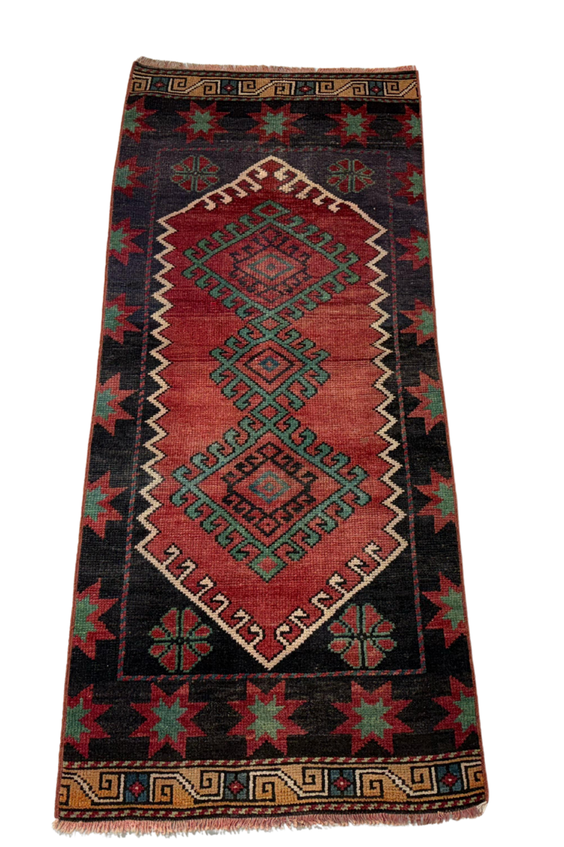 2.4x5.6 ft 🧵 Red Anatolian Runner Rug | Handwoven Wool Hallway Carpet