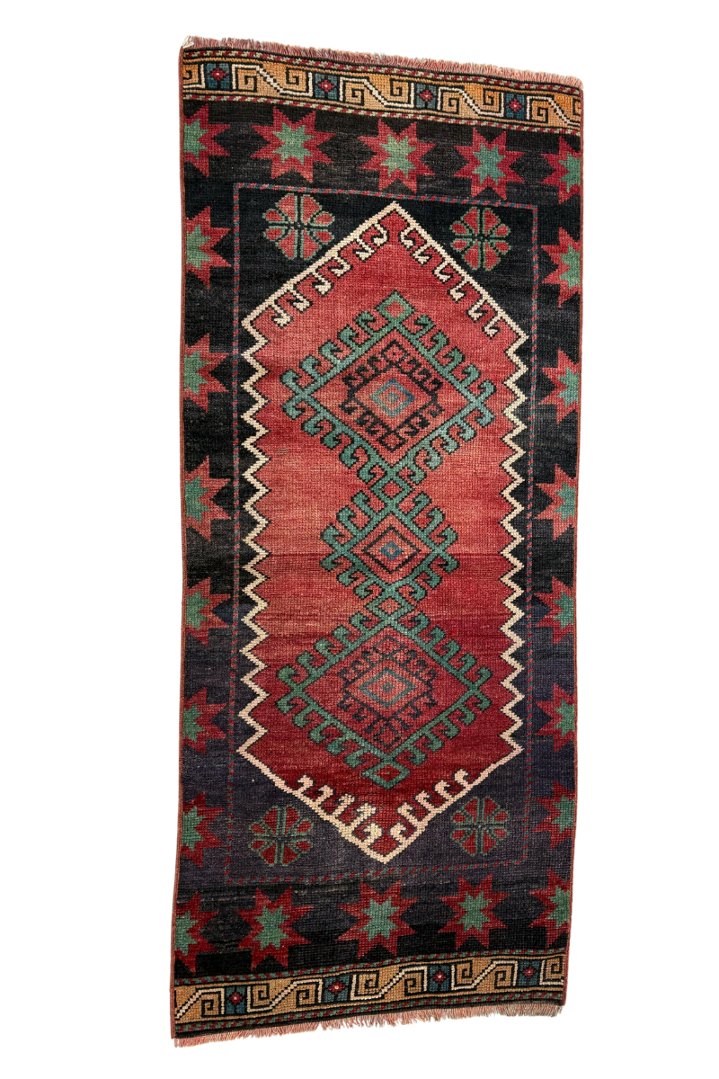 2.4x5.6 ft 🧵 Red Anatolian Runner Rug | Handwoven Wool Hallway Carpet