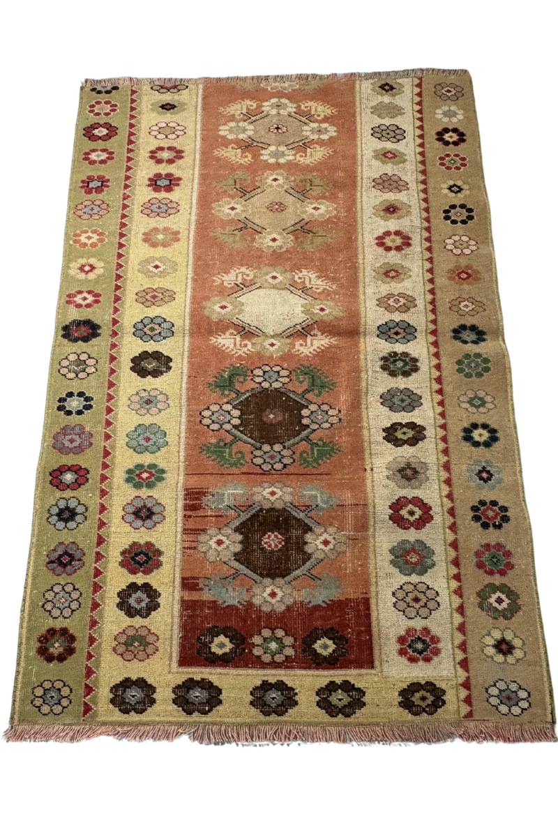 3.7x5.6 ft 🧵 Cream Anatolian Rug | Handwoven Wool Carpet