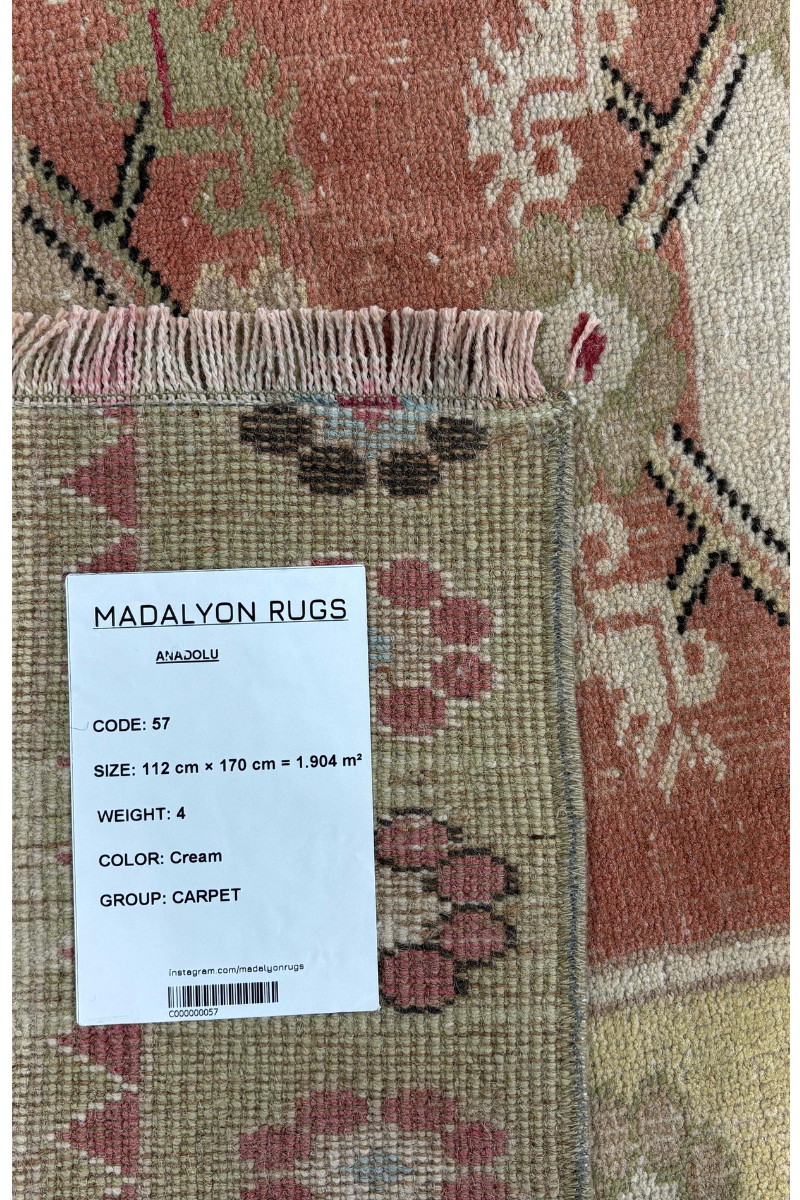 3.7x5.6 ft 🧵 Cream Anatolian Rug | Handwoven Wool Carpet