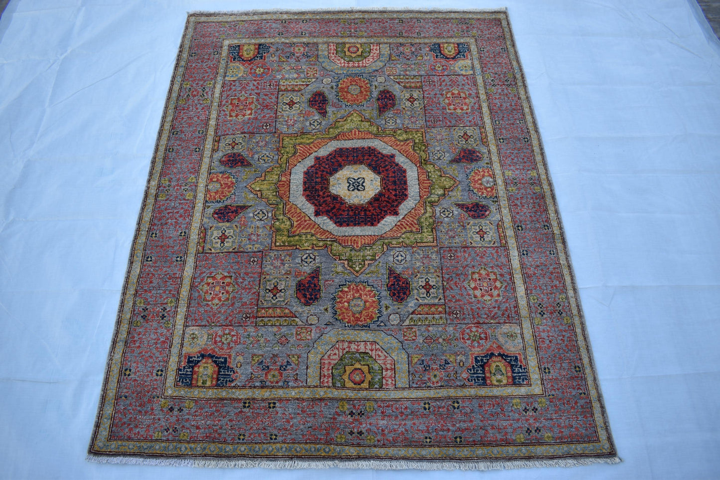 5x7 Mamluk Design Unique Piece- Afghan Oriental Area Rug- Hand Knotted Pure Wool Rug, Best For Living Room, Dinning Room and Bed Room