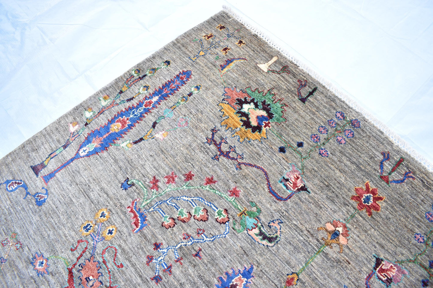 6x8 Gray Sultani Handmade Unique Wool Rug, Pure Wool Rug, Turkmen Hand Knotted Rug, Décor Rug Soft Rug Best For Living Room, Dinning Room