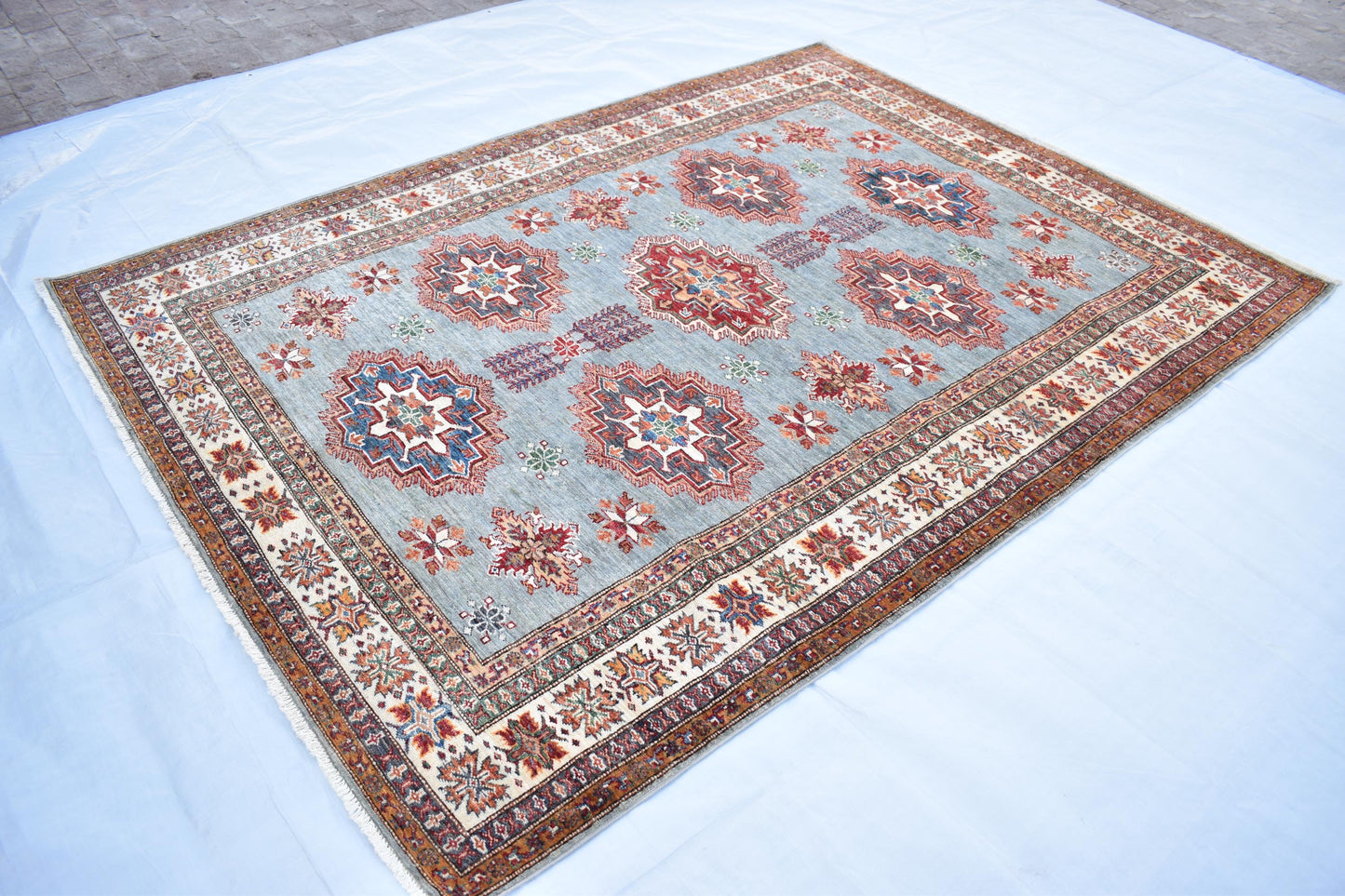 6x8 Gray Kazak Afghan Oriental Rug, Hand Knotted, Modern Area Rug, Wool Rug, Décor Rug, Living Room Rug – Bedroom Rug