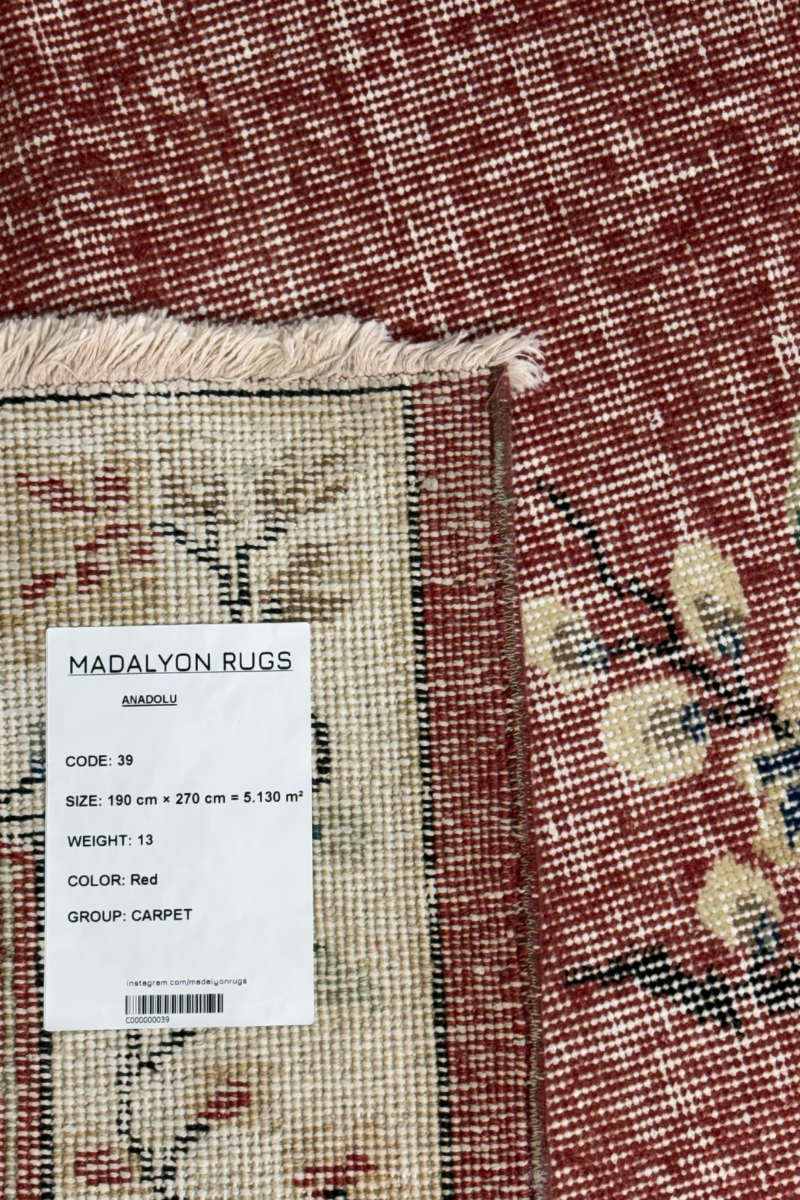190x270 cm (6.2x8.9 ft) ๐งถ Red Anatolian Handwoven Wool Rug | Traditional Turkish Carpet