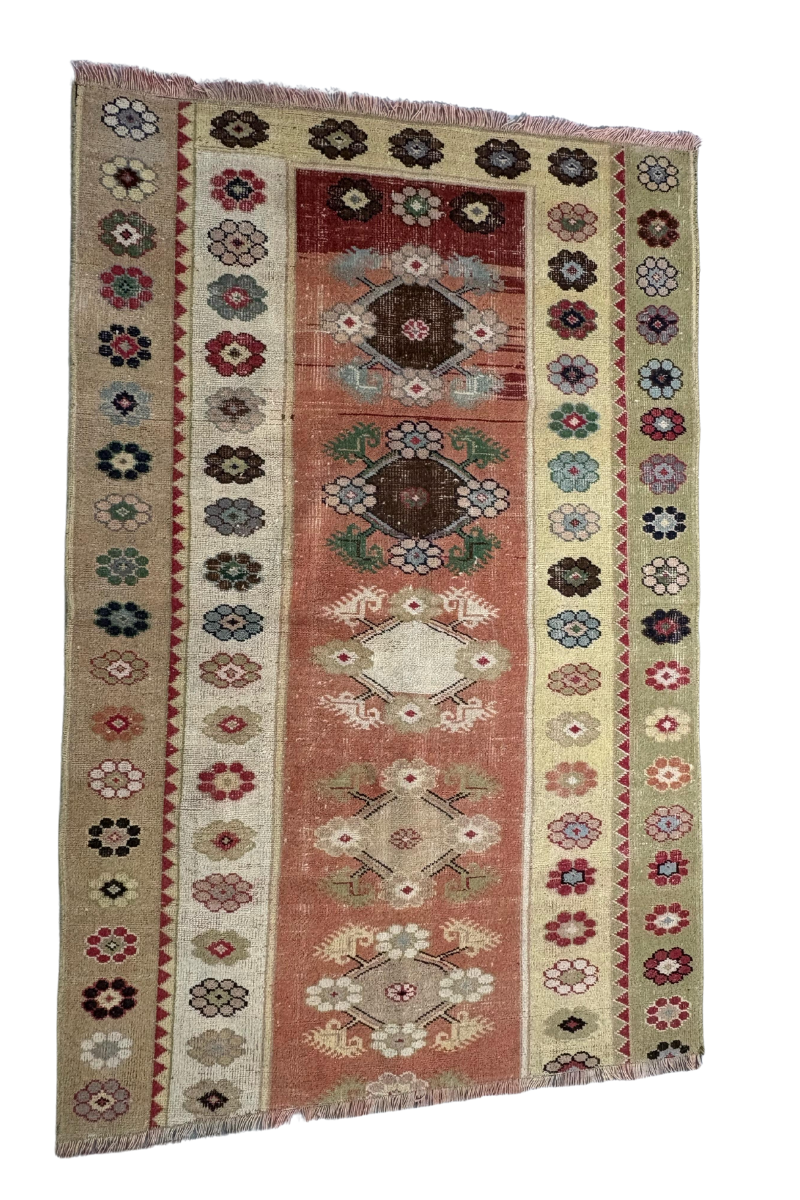 3.7x5.6 ft 🧵 Cream Anatolian Rug | Handwoven Wool Carpet