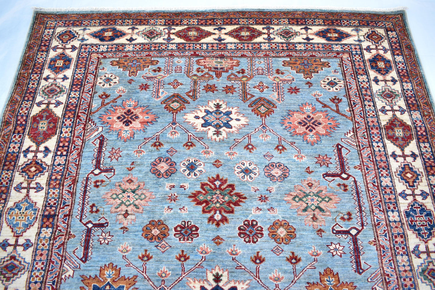 6x8 Gray w/ White Borders Sweater Oriental Rug– Wool Rug – Handmade Soft wool Rug- Hand Knotted Modern Décor Rug- Living Room Rug– Bedroom Rug