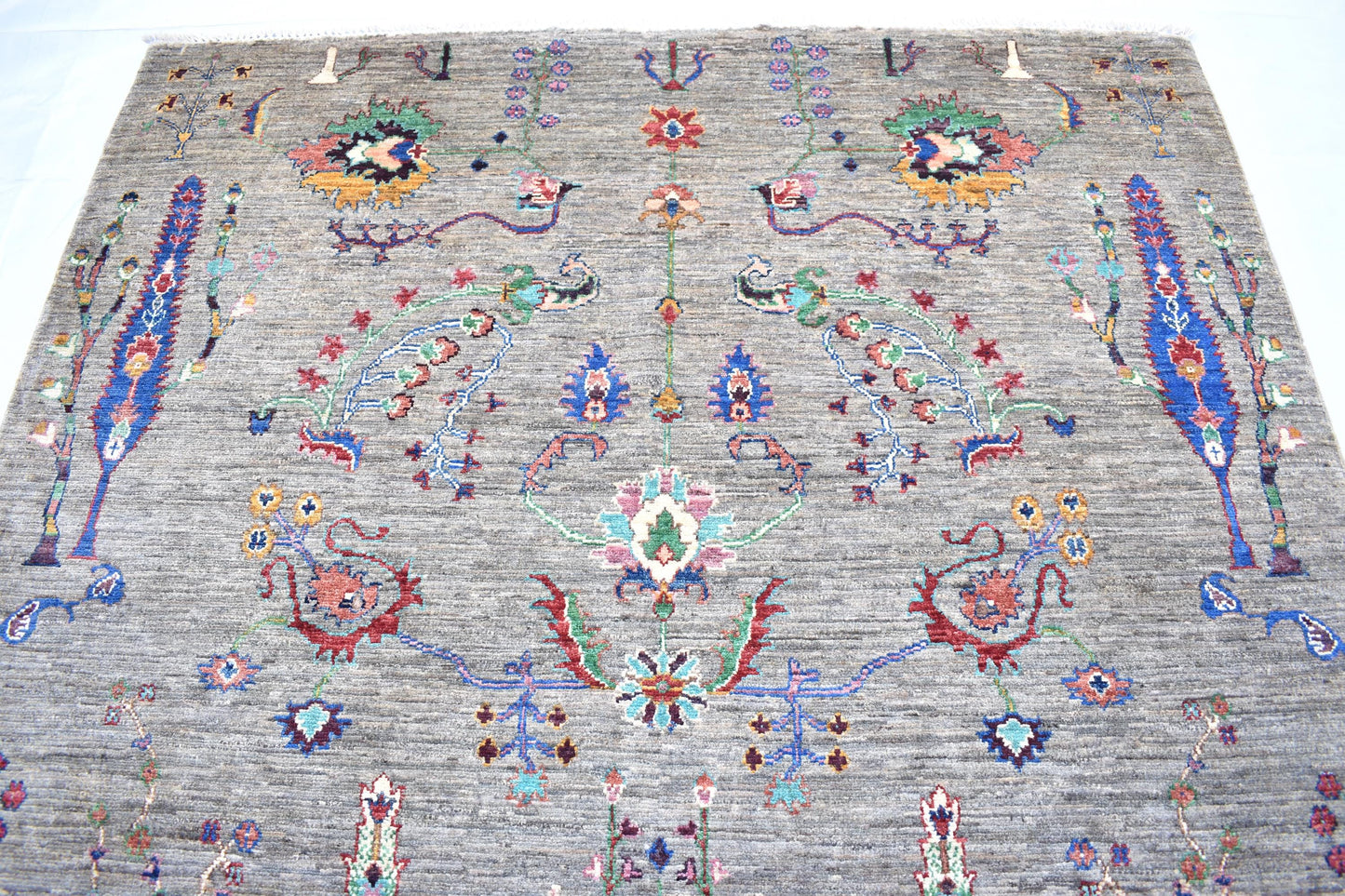 6x8 Gray Sultani Handmade Unique Wool Rug, Pure Wool Rug, Turkmen Hand Knotted Rug, Décor Rug Soft Rug Best For Living Room, Dinning Room