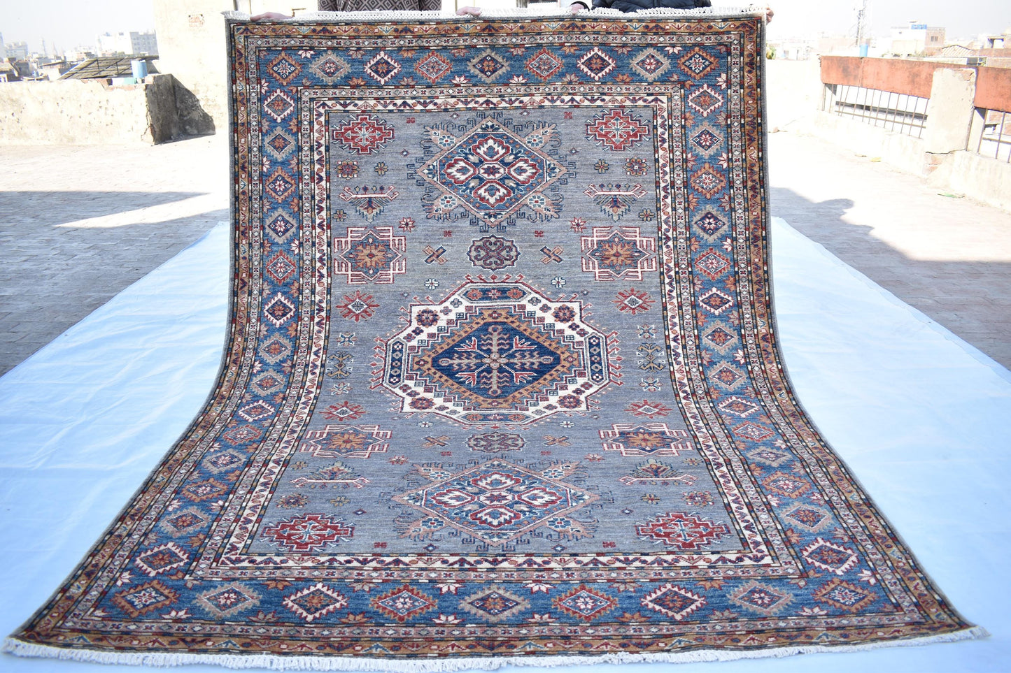 6x8 Super Kazak Oriental Afghan Rug, Handmade Pure Wool Rug - Hand Knotted Modern Décor Rug - Living Room Rug – Bedroom Rug