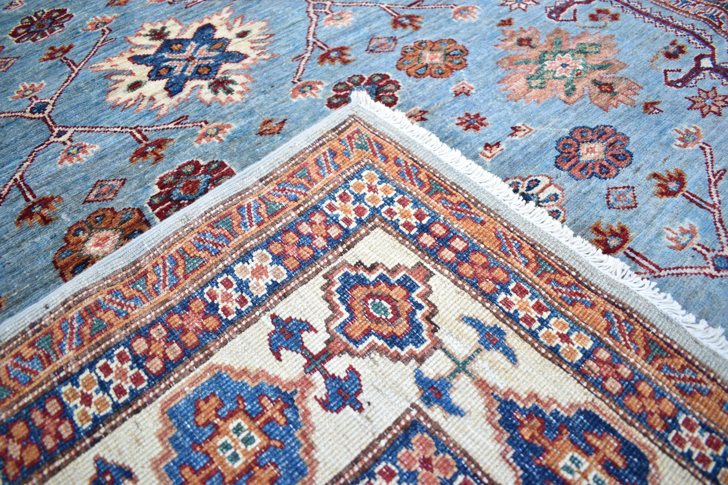 6x8 Gray w/ White Borders Sweater Oriental Rug– Wool Rug – Handmade Soft wool Rug- Hand Knotted Modern Décor Rug- Living Room Rug– Bedroom Rug