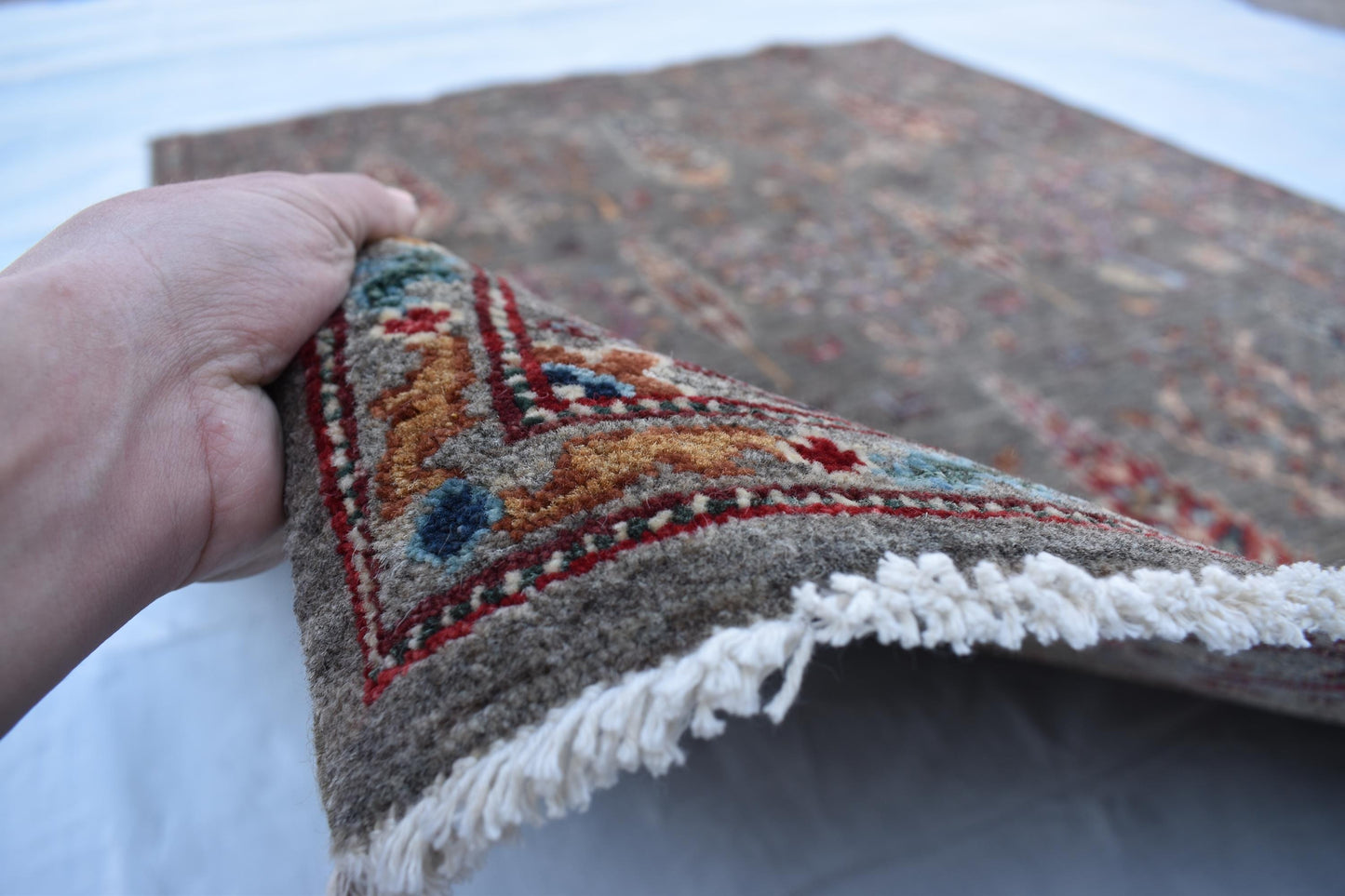 5x7 Gray Sultani Unique Handmade Afghan Oriental Wool Rug, Turkmen Area Rug, Wool Rug, Hand Knotted Rug, Living Room Rug, Bedroom Rug