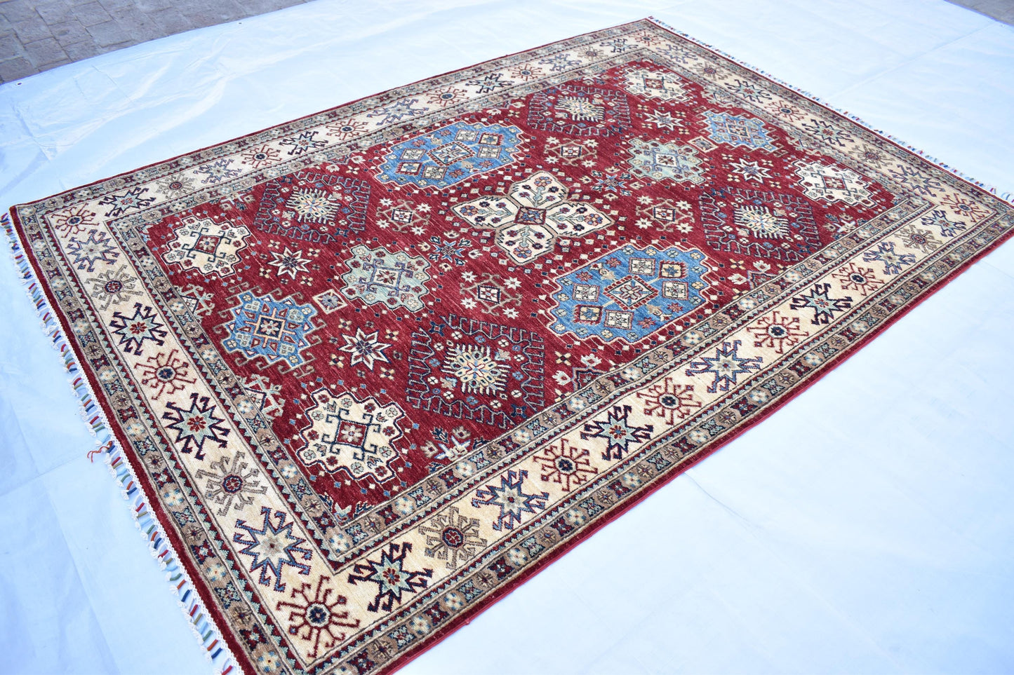 6x8 Kazakh Unique Afghan Area Rug – Wool Rug – Handmade Soft wool Rug - Hand Knotted Modern Décor Rug - Living Room Rug – Bedroom Rug
