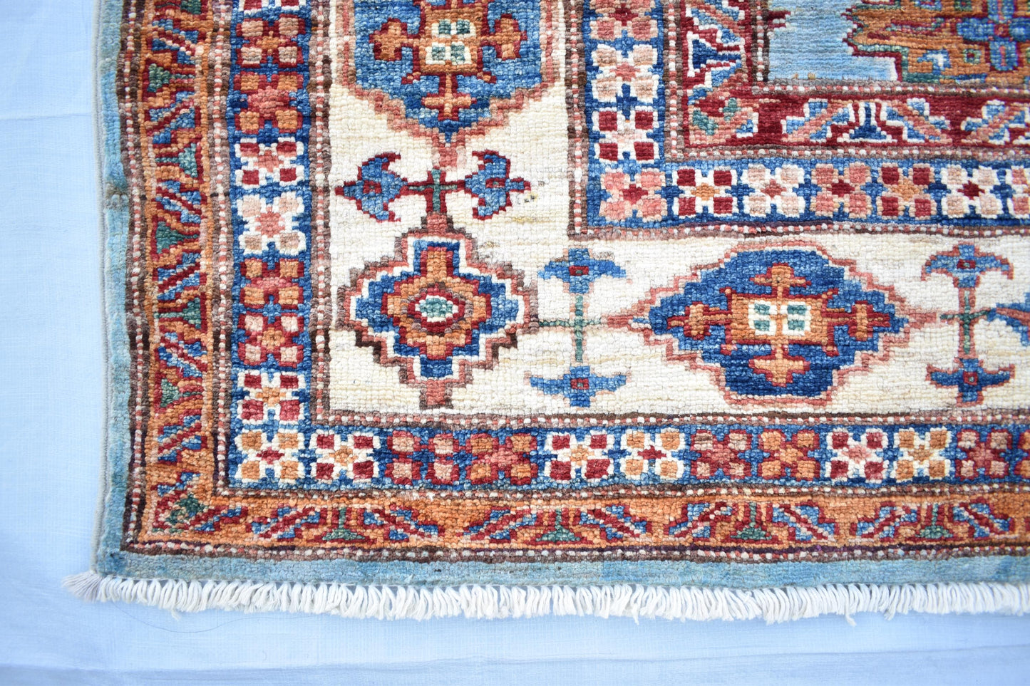 6x8 Gray w/ White Borders Sweater Oriental Rug– Wool Rug – Handmade Soft wool Rug- Hand Knotted Modern Décor Rug- Living Room Rug– Bedroom Rug